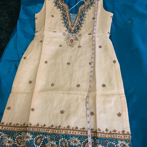 Indian Blue with Off white Pajami full Suit - Picture 5 of 11